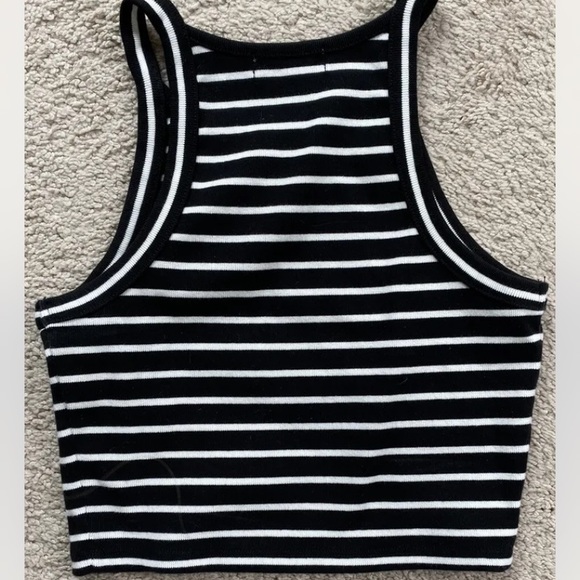 Madewell Crop Tank Top in Gabi Stripe Black And White Racerback Size XXS - Picture 4 of 7